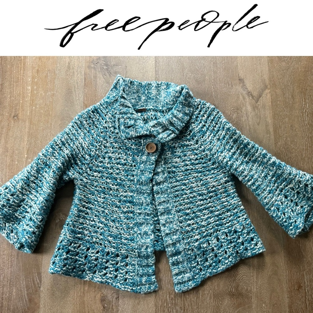 🧸 Free People | GORGEOUS Teal Chunky Knit Cardigan